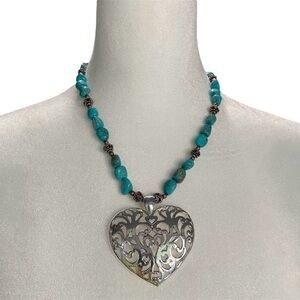 Large Heart Turquoise Stones Necklace